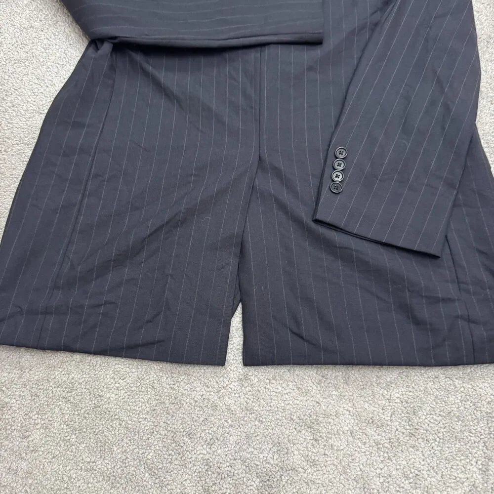 Brooks Brothers 346 Wool Blazer Suit Jacket Men 42L Navy Blue Pinstriped Stretch